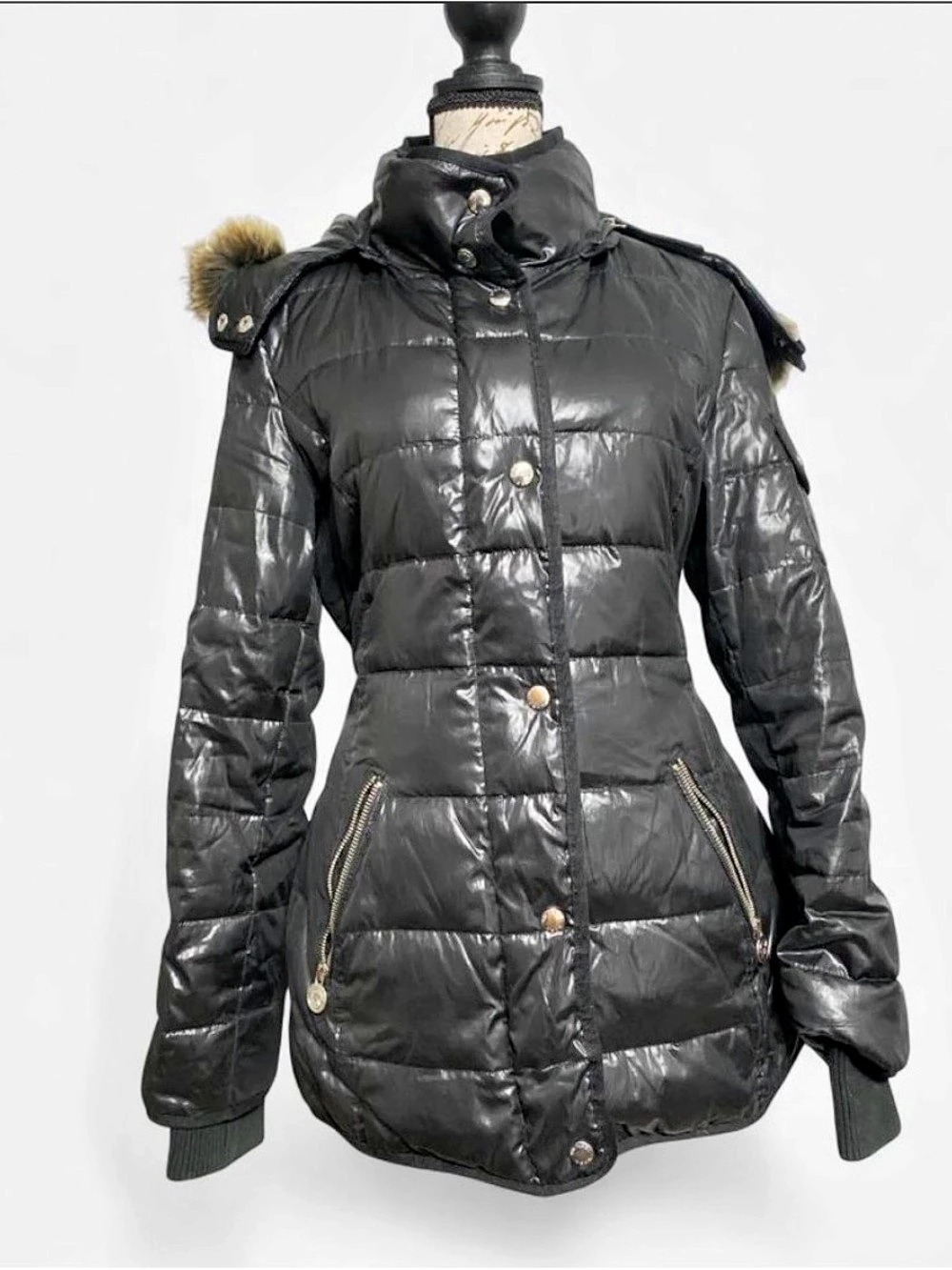 Michael Kors Faux Fur-Trim Quilted Puffer Jacket Black Small
